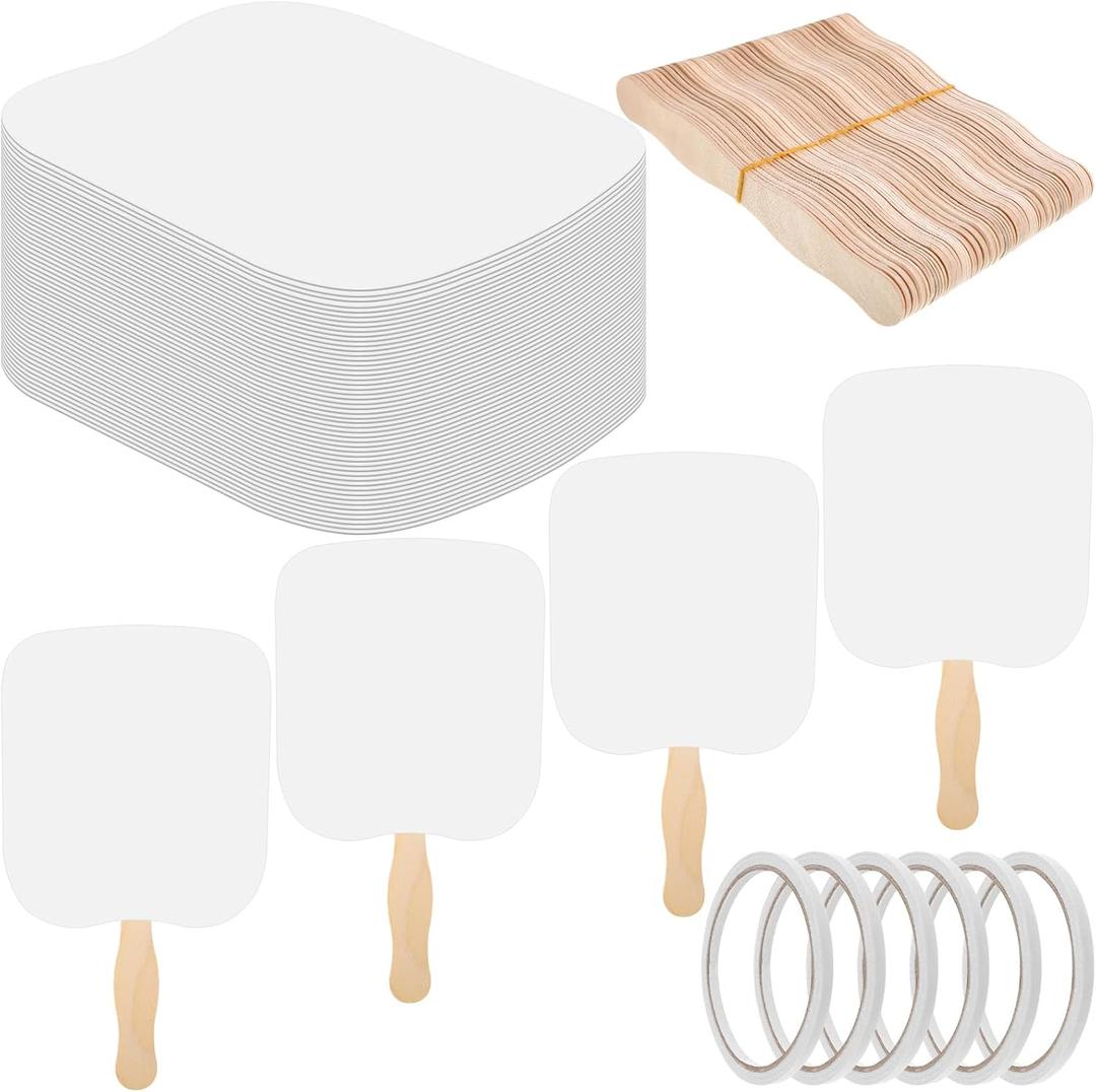 Church Fans Handheld Set Included Blank Cardstock Wavy Wooden Sticks Double Sided Tape Fan Handle Craft Sticks Church Fans for DIY Crafting Painting Hand Held Parlor(250 Sets)