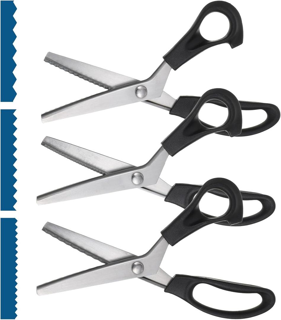 3 Sizes Pinking Shears Set 3 mm, 5 mm, 7 mm Zigzag Scissors, Handheld Serrated Edge Scissors or Crafting, Paper Cutting, Leather Materia