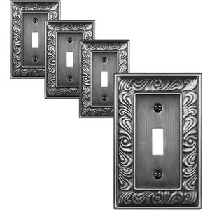 4-Pack Single Toggle Light Switch Cover Plate, Paisley Pattern Decorative Switch Plate Covers, Antique Silver 1 Gang Metal Wall Plate, Corrosion Resistant