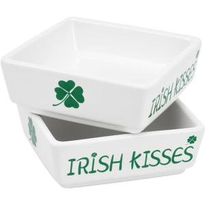 St Patricks Day Decorations-2pcs Ceramics St Patrick's Day Candy Dish-St Patrick's Candy Storage for Home Kitchen Tiered Tray Table Party Centerpieces Decor (White-green)