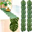 AerWo 12Pcs Palm Leaves Green Table Runner, Artificial Leaves Summer Tropical Leaf Table Runners 72 inches Long for Wedding Moana Jungle Safari Tropical Luau Hawaiian Party Decorations