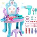 Toddler Frozen Vanity Table and Chair, Girls Magic Makeup Set with Mirror and Lights & Music, Kids Pretend Play Toys for 2 3 4 5 Year Old Girl Princess Dress Playset Birthday Easter Gifts Ages 2-4 3-5