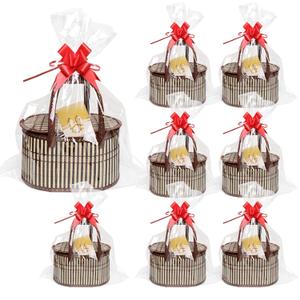 8 Set Baskets for Gifts Large Empty Woven Bamboo Gift Basket Bulk Kit with Handles and Clear Cellophane Wrap, for Baby Shower, Birthday Party, and Wrapping Gift Bags and Cards Supplies