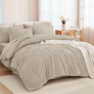 Andency King Size Comforter Set 7 Pieces Oatmeal - Bed in a Bag King Boho Lightweight Fluffy Tufted Bedding Sets with Comforter, Sheets, Pillowcases & Shams (King, 104"x90") Oatmeal