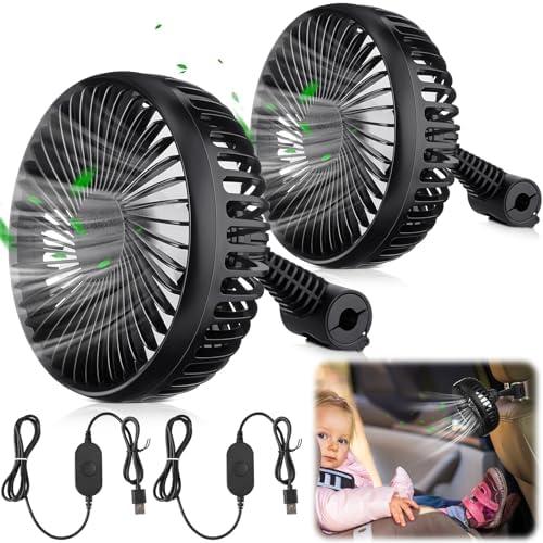 Glooglitter 2 Pcs Car Fan USB for Rear Seat Passenger Portable Headrest 360 Degree Rotatable 3 Speed 12v/ 24v Automobile Ventilation Fan with Clip for SUV Backseat, RV, Vehicles(Classics)