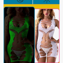 Sexy Lingerie for Women Fishnet Halter Chemise Deep V Hot Mesh Mini Dress Bodysuit Valentine's Day Stripper Outfits