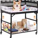 Bedside Dog Bed for Large Dogs, 35.4"x24.6" Dual Height Adjustable Pet Bed, Sturdy Metal Frame with 2-Side Guardrail, Bottom Storage Shelf & Washable Plush Mat