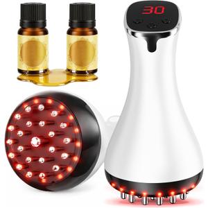 Lymphatic Drainage Massager Cellulite Massage Tool Electric Body Sculpting Machine Red Light with Heat Vibration Body Contouring Tools Handheld Body Massager for Legs Thighs Arms Belly Stomach (White)