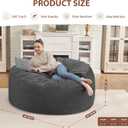 3FT Bean Bag Chair, Comfy Bean Bag Chairs with Memory Foam Filled, Fluffy Beanbag Sofa with Dutch Velvet Cover, Round BeanBag Chairs for Living Room, Playroom- Grey