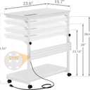 Besiost Computer Tower Stand with Power Strips, 4 Levels Manual Height Adjustable PC Tower Stand for Under Desk, Mobile Rolling CPU Holder, Computer Cart with Wheels, 24", Carbon Fiber White
