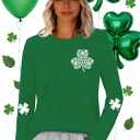 St Patricks Day Shirt for Women Lucky Shamrock T-Shirt Long Sleeve Irish Clover Heart Tee Top (Green, XXL)