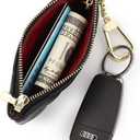 Premium Genuine Full Grain Leather Mini Coin Purse Keychain Pouch Card Holder for Men Women (Black Quilted - LG)