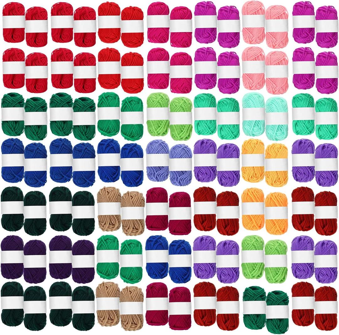 Nuogo 100 Rolls Acrylic Yarn Bulk for Crocheting Knitting Multicolor Yarn Skeins 2200 Yards Mini Soft Yarns Bundle Multicolor Skeins for Hand Knitting Craft Project Adult Kids Beginner Kits, 25 Colors