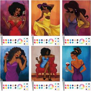 Dinifee 6 Pack Pre Drawn Canvas for Painting Pre Printed Canvas Kit 8 x 10 Inch Stretched Cotton Paint and Sip Set for Adults Couple Party Graduation Summer Date Night(Charming Lady)