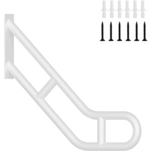 Upgraded Wall Mount Handrails for Outdoor Steps, 25.2" Long Sturdy Metal Stair Railing, Bent White Grab Hand Rail for Elderly Kids Disabled, Suit for 1 to 3 Garage, Garden, Porch Steps