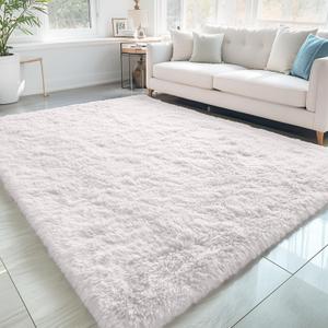 OLANLY 5x8 Machine Washable Large Area Rugs for Living Room, Bedroom, Soft Fluffy Shaggy Bedside Rug, Indoor Floor Carpet for Kids Girls and Boys, Dorms, Nursery, Home Decor Aesthetic, White