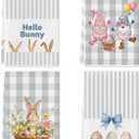 Buffalo Plaid Easter Kitchen Towels,Cute Rabbit Bunny Eggs Dish Towels Set of 4, Funny Gray Hand Towels 17x27 Inch,Spring Farmhouse Home Decoration, Floral Basket Tea Cloths (Easter-Gray)