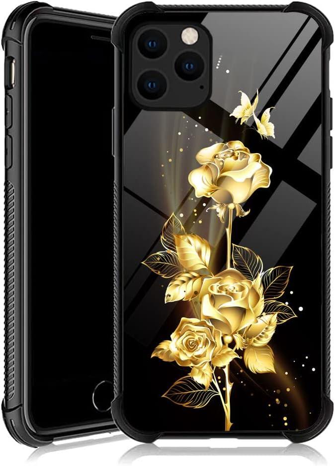 DJSOK Compatible with Case for iPhone 13 Pro Max, Golden Butterfly Rose Flower iPhone 13 Pro Max Cases for Women Girls,Design Pattern Back Bumper Anti Scratch Soft TPU Caver, 6.7 inch