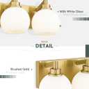 METWET 5-Light Brushed Gold Bathroom Vanity Light, Milk White Glass Globes | Ideal for 36-48" mirrors, 32" modern bathroom light fixtures over mirror, E26 base, bulbs not included, VL195-BG-ML-5