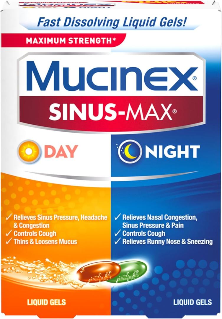 Mucinex Sinus-Max Liquid Gels for Day and Night, 24 Count (24 Count (Pack of 1))