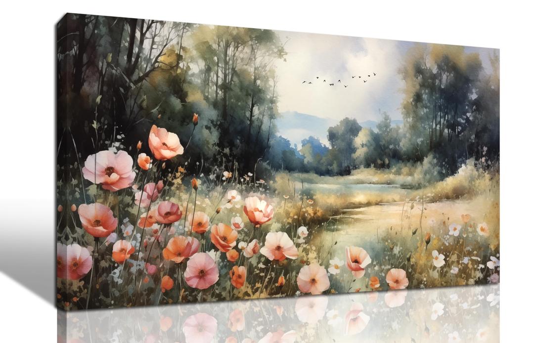 hyidecorart Canvas Wall Art For Living Room Wall Decor For Bedroom Office Decorations Vintage Farmhouse Wildflower Wall Paintings Nature Landscape Picture Artwork Aesthetic Home Decor Ready To Hang