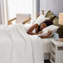 Wonderful Corduroy Stitch Ivory Quilt Set King, Striped Channel Stitch Flannel Lightweight Comforter, Pet-Friendly Classic Style Velvet Bedspread Coverlet Bedding Set for All Season, 106"x94"