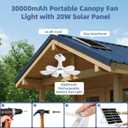 Solar Ceiling Fan Light with Remote, 30000mAh Portable solar lights outdoor with 20W Solar Powered Fan, 3 Speeds, solar fans with Light for Patios, Canopy, Shed, RV, Porch and Chicken Coop