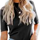 LIYOHON Womens Tops Dressy Casual Mock Turtleneck Business Short Sleeve T Shirts Going Out Tops 2025 (Medium, Black)