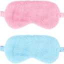 2 Pcs Plush Eye Mask Soft Sleeping Blindfold Eye Cover Comfortable Furry Faux Fur Sleeping Mask Satin Nap Night Eyeshade Cover for Women Men Gift (Blue, Pink)