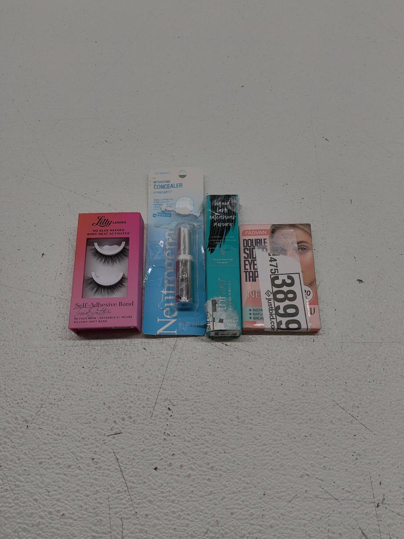 Lilly Lashes 3D Self Adhesive Eyelashes; Neutrogena Hydro Boost Hydrating Concealer Stick; Thrive Causemetics Liquid Lash Extensions Mascara; FADVAN Double Sided Eyelid Tape 720Pcs