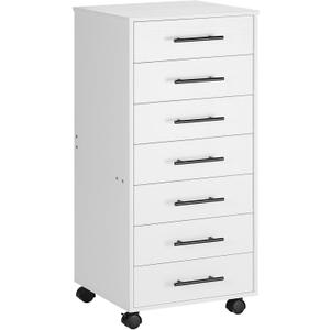 HOOBRO 7-Drawer File Cabinet, Wooden Office Cabinet with Drawers, Mobile Storage Filing Drawer for Home Office, Study, Easy Assembly, White WT07WJ01