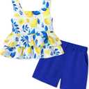 Toddler Girl Clothes Summer Outfits, Sleeveless Ruffle Hem Tank Top + Shorts 2Pcs Cute Baby Girls Clothing Set (S)