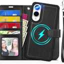 TUCCH Wallet Case for Galaxy S25 Edge, Removable 2 in 1 RFID Blocking [4 Card Slot] Wrist Strap [Wireless Charging] Kickstand PU Leather Magnetic Detachable Protective Cover for Galaxy S25 Edge, Black