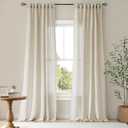 NICETOWN Flax Sheer Linen Curtains for Living Room 95 inch Long 2 Panels, Rod Pocket & Back Tab Semi Sheer Drapes Privacy Added with Light Filtering for Bedroom/Living Room, Natural, W55 x L95