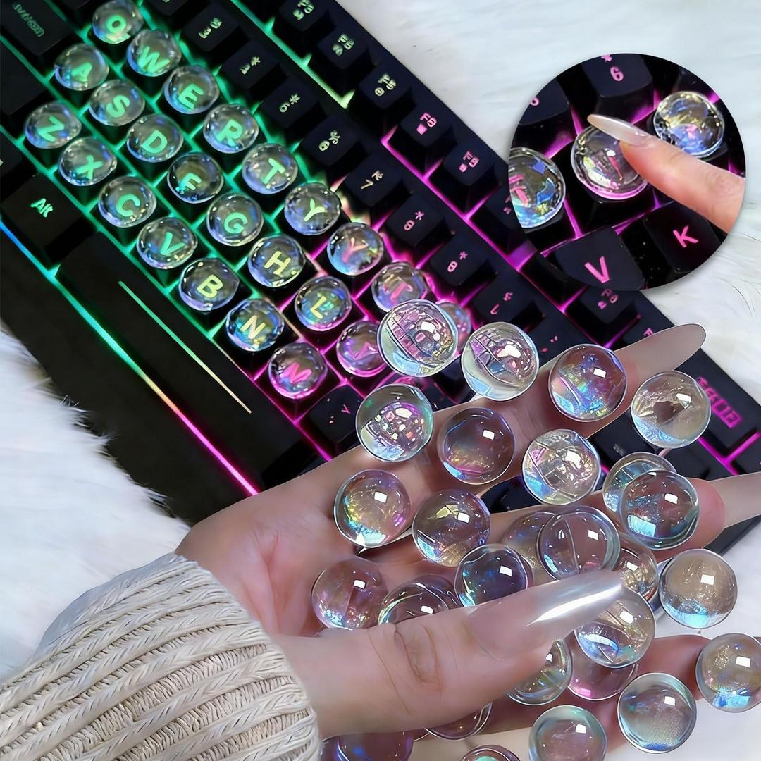 60pcs Keyboard Stickers for Long Nails, Clear Glass Bubbles, Protect Nail Art, No-Residue,Reusable Raised Keyboard Stickers, for Desktop Keyboards, External Keyboards, Calculators