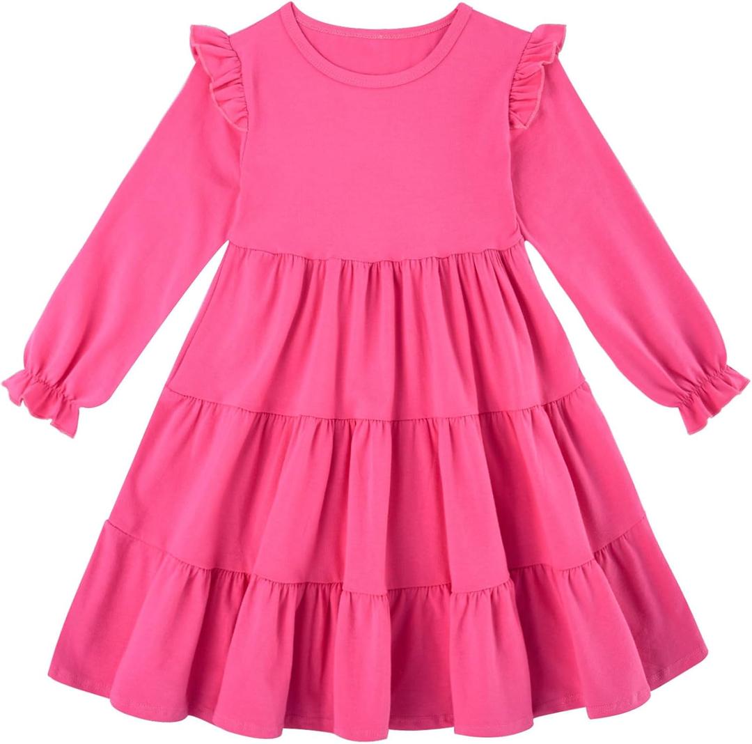 Vieille Hot Pink Dresses for Girls Long Sleeve Casual Dress Outfits 3T Toddler Girls Holiday Dress