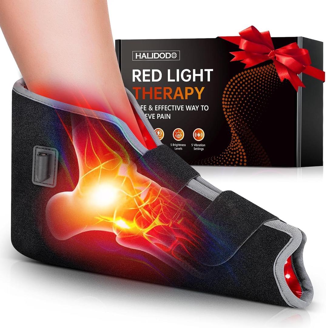Red Light Therapy for Feet & Ankle, Infrared Light Therapy Foot Wrap with Timer, Comfortable Wearable Red Light Therapy Shoe for Feet Ankle Heel, Up to Foot Size 12. (Black)
