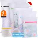 Ultimate 7 Pack 6 Size Mesh Laundry Bags Set for Delicates with AUTO-Lock Zipper, Lingerie Bags for Washing Delicates, Laundry Bags Mesh Wash Bags, Delicates Laundry Bag for Jeans, Blouse, Stocking, Bra
(White)