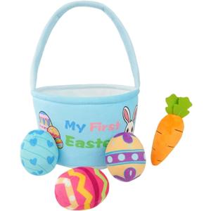 Bunny Basket Pretend Play Food for Toddlers 1 3 Soft Grocery Basket Toy Set Plush Vegetable Carrot Colorful Eggs Early Learning Educational Gift Kids Farm Animals Accessories Snuggle Cuddle