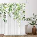 Tititex Greenery Eucalyptus Shower Curtain Sets, Bright Green Watercolor Leaves on The Top Plant with Floral Bathroom Decoration 60x72 Inch with Hooks