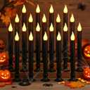 Baquler 20 Pieces Halloween Black Flameless Taper Candles Battery Operated Window Candle Lights with Sensor Dusk to Dawn Drip Wax LED Candlesticks Bulk for Halloween Indoor Decoration Horror Party