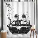 LGhtyro Funny Skull Shower Curtain Bathroom Set 71Wx71H Inches Black White Gothic Skeleton Bone Bathing in Bathtub Bubbles Spooky Cool Bath Accessories for Men Boys Art Home Decor Fabric 12 Pack Hooks