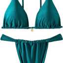 Women's 2 Piece Bathing Suit Spaghetti Strap Wireless Triangle Thong Bikini Sets Cheeky Swimsuits Teal Blue Medium