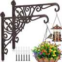 Otoolling 2 Pack Cast Iron Hanging Plant Bracket 12" Outdoor Wall Plant Hangers Hooks Heavy Duty Hanging Bracket Hooks Vintage Decorative Wall Hangers for Pots Bird Feeder Wind Chime (Brown, Classic)