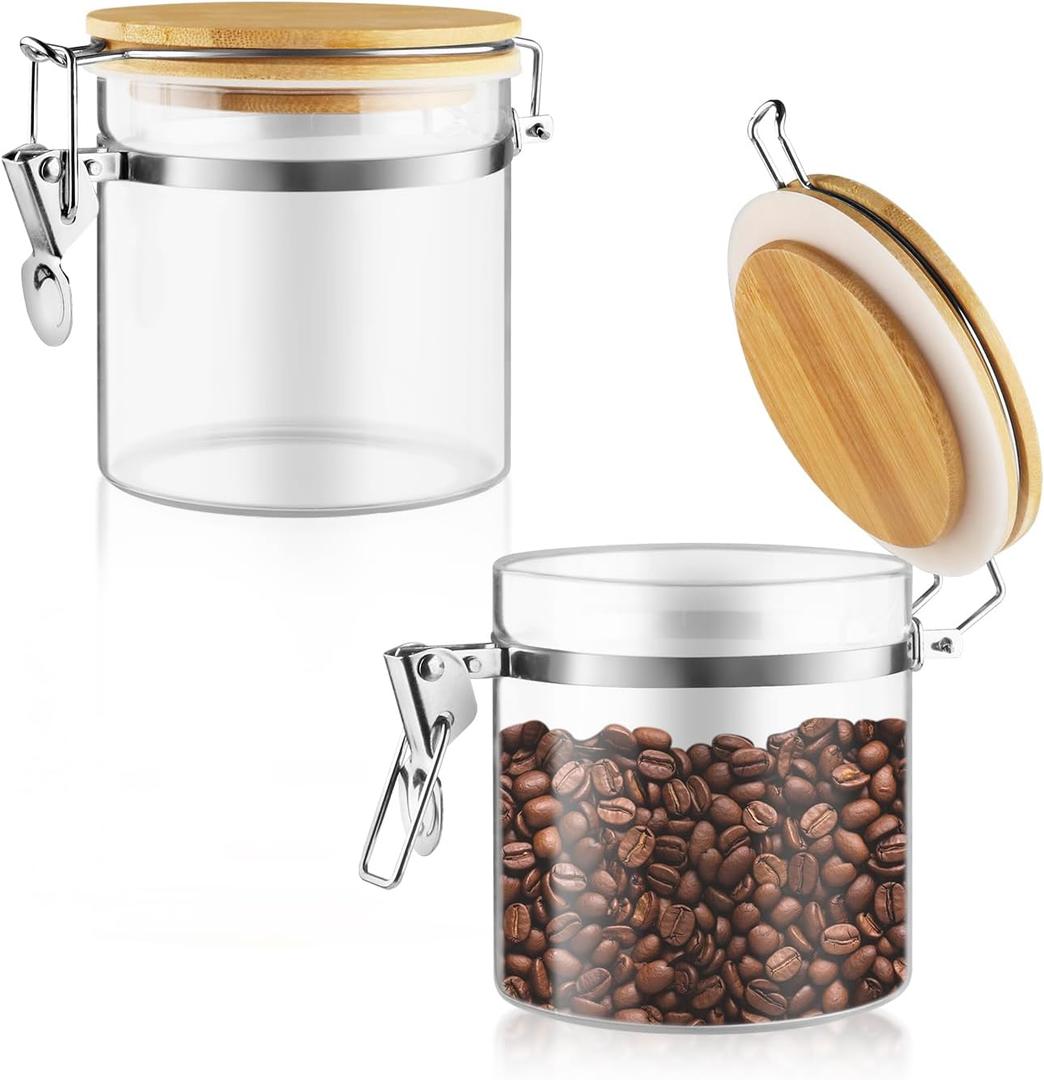 2 Pcs 700ml/23oz Clear Glass Jars Airtight Storage Jars Locking Glass Container Jar with Clamp Bamboo Lids for Home Kitchen Food Coffee Tea Pantry Storage