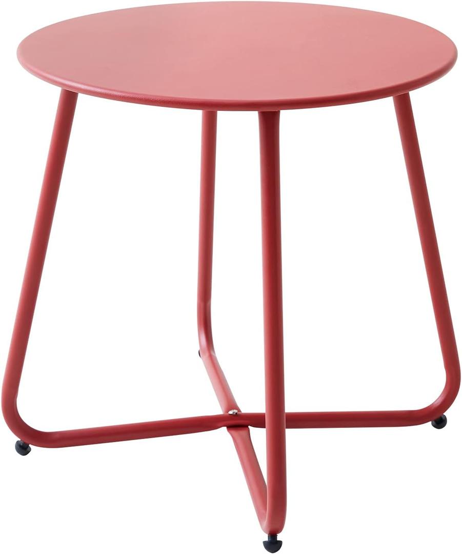 Patio Small Side Table Waterproof Round Metal Steel Weather Resistant Portable Outdoor and Indoor End Table for Garden Balcony Yard, Red