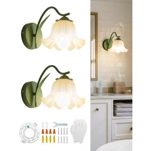 GloMuse Bathroom Sconces Set of 2, Hardwired Wall Sconce with Tulip Lampshade, Wall Light for Bathroom Living Room Hallway Bedroom