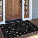 LIVEBOX Black Outdoor Entryway Rug, Washable Boho Porch Rug Cotton Front Door Mat, Moroccan Woven Area Rugs Throw Carpet for Layered Front Door (2.3' x 3.6')