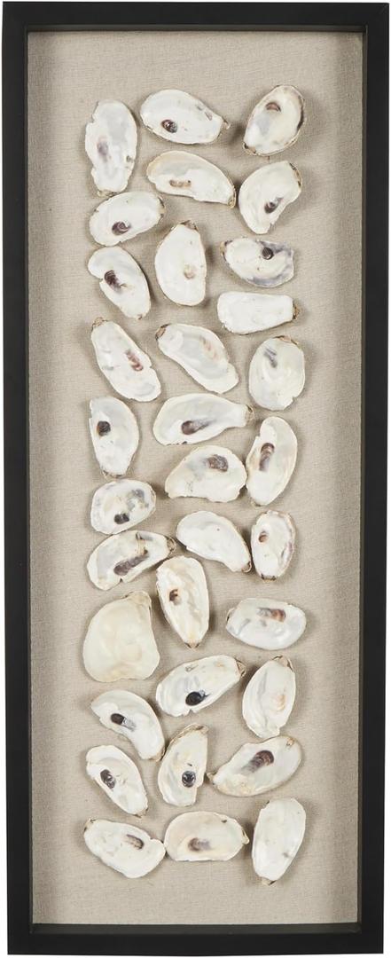 Deco 79 Shell Shell Handmade Home Wall Decor Abstract Wall Sculpture with Beige Linen Backing and Black Frame, Wall Art 12" x 2" x 30", Cream