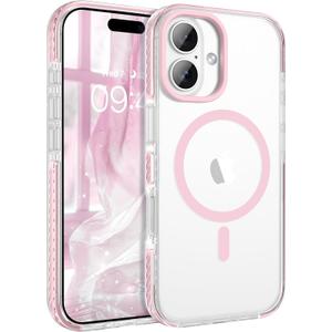 BENTOBEN Magnetic for iPhone 17 6.3" Case, Compatible with Magsafe Military Shockproof Protective Bumper Cute Transparent Slim Anti-Yellowing Women Girl Men Phone Case for iPhone 17 Cover, Clear Pink